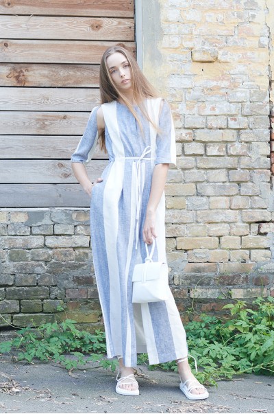 Сарафан-сукня льон синя смужка (СН 26)